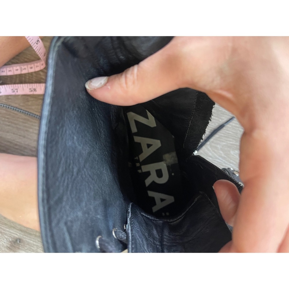 Zara Black Studded Lace Up Combat Boots Size 6.5 Biker Goth Grunge Emo Military - Picture 4 of 12